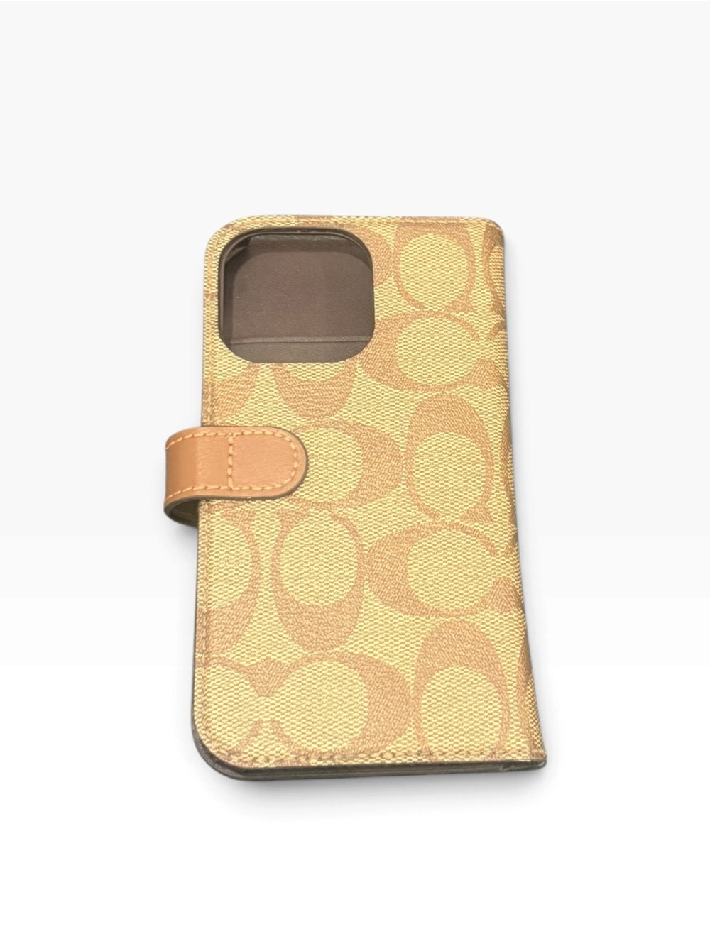 Coach iPhone 15 Pro Signature C Pattern Gold Phone Wallet Case